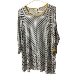 New Matilda Jane Top Womens Large Gray Gold Tunic Long Sleeve Stretch Casual